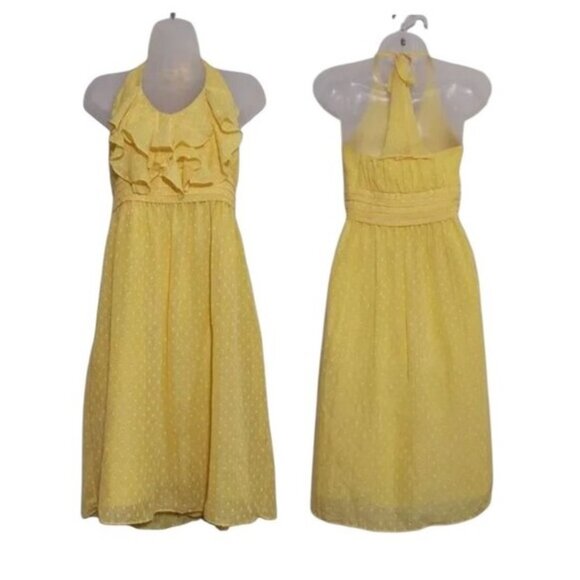 Vintage BCBG Ruffle Halter-Top Swiss Dot Backless Sundress - Good Condition -14 - Picture 1 of 9